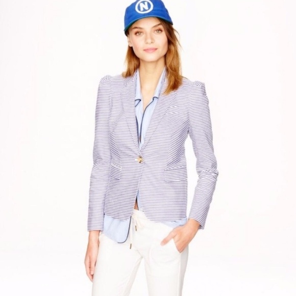 J. Crew Jackets & Blazers - J.Crew Seersucker Puff Sleeve Stripe Blazer